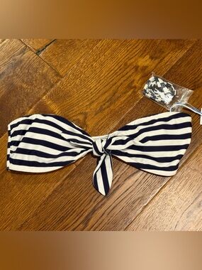 Southern Tide Nautical Stripe Bandeau Bikini Top M Navy White Strapless Swim NWT